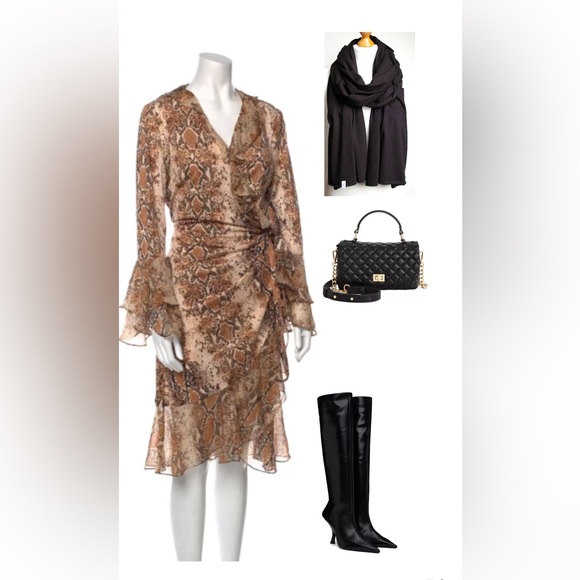$598 Diane Von Furstenberg M 6 8 Carli Silk Ruffle Hem Python snake Wrap Dress - Picture 3 of 5